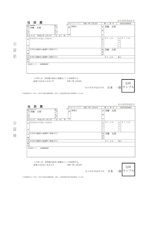 公証前後の住民票プレビュー