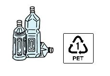 キャップとラベルが外されたペットポトル、ペットボトルのリサイクルマークのイラスト、ペットボトルイラストリサイクルマークが付いているもののみ