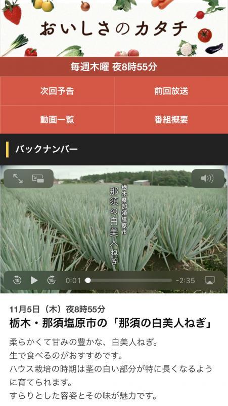 栃木・那須塩原市の「那須の白美人ねぎ」（BSテレ東のサイト）のページのスクリーンショット