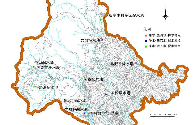 那須塩原市の採水場所を記した地図