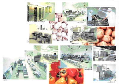 黒磯学校給食共同調理場内のさまざまな調理機器と食材の写真